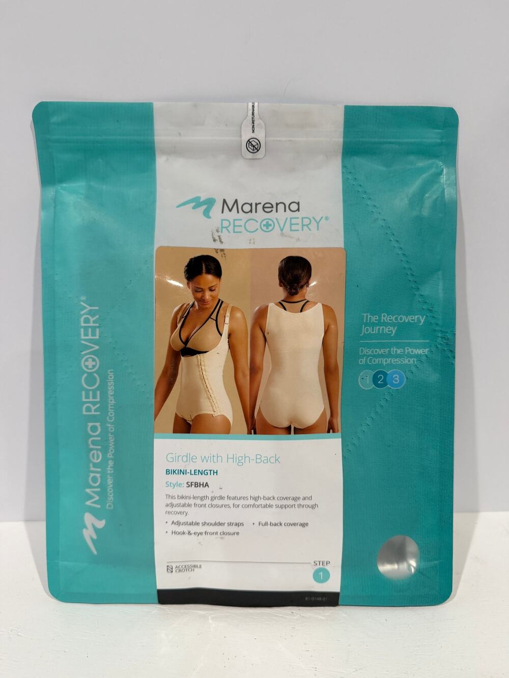 Marena Step 1 Girdle Bodysuit with High Back Bikini Length SFBHA SMALL Beige